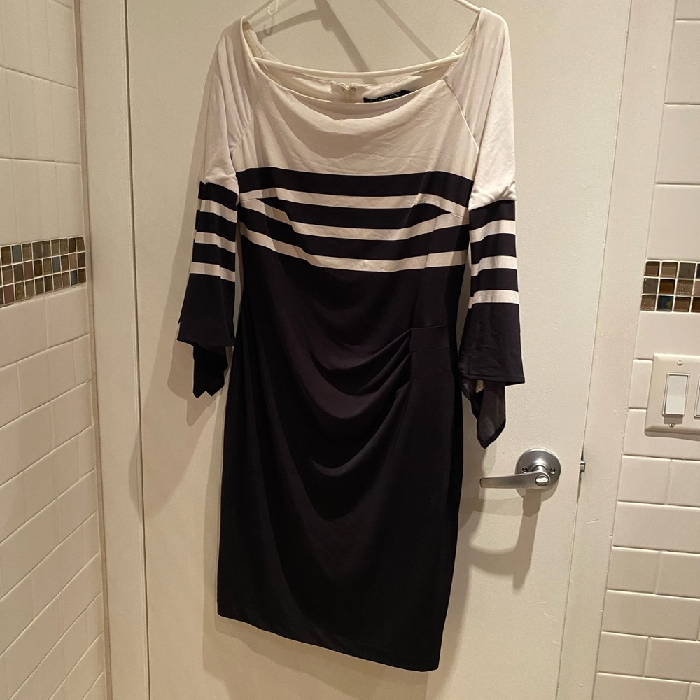Ralph Lauren Black and White Striped Boatneck Women’s Dress